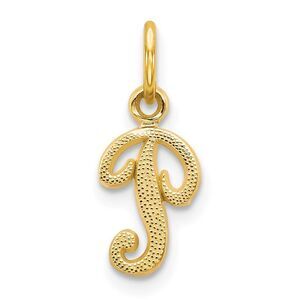 The Sadie 14k Yellow Gold Mini Satin Script Initial Charm, Letter P